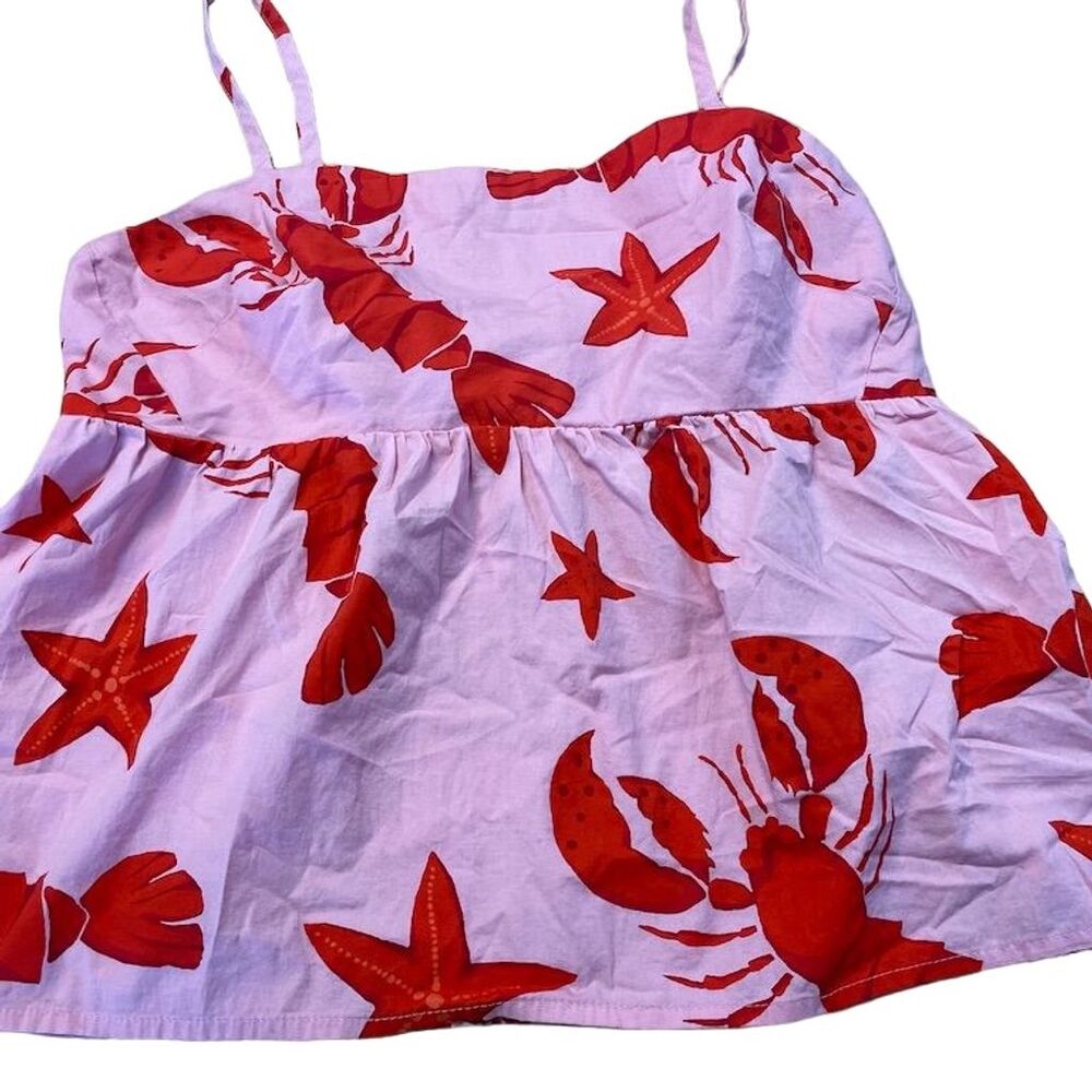 J. Crew Factory White Tank Top with Red Nautical Crab & Starfish Print